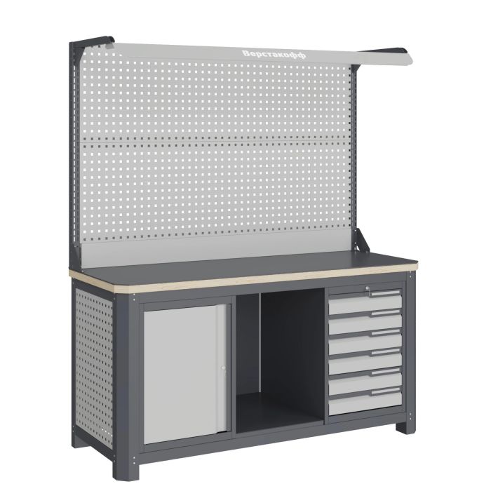 Верстак слесарный Верстакофф MCN 1552.S67.1-2F, 2 тумбы, 6 ящиков, с дв. экраном, подсветка