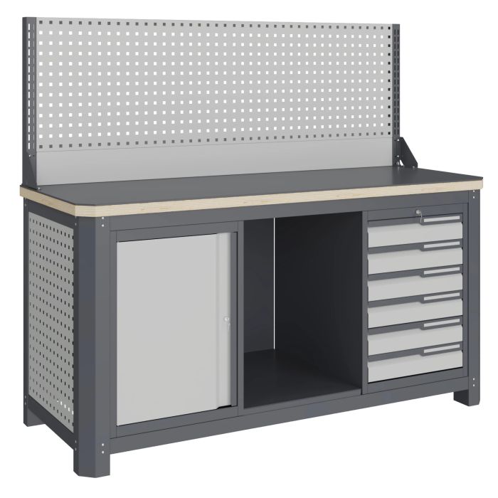 Верстак слесарный Верстакофф MCN 1552.S67.1-1, 2 тумбы, 6 ящика, экран