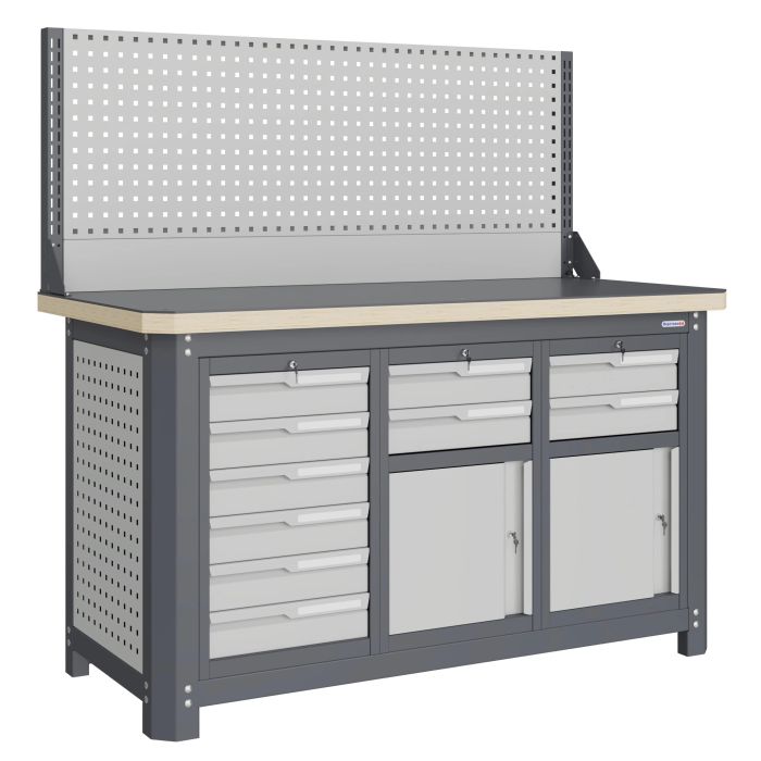 Верстак слесарный Верстакофф MCN 1552.S699-1, 3 тумбы, 6+2+2 ящиков, экран