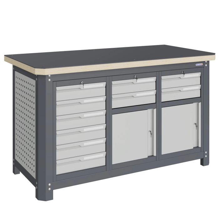 Верстак слесарный Верстакофф MCN 1552.S699, 3 тумбы, 6+2+2 ящиков