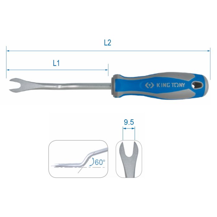 Съемник клипс обшивки салона KING TONY 43280212, 120 мм, зев 8 мм