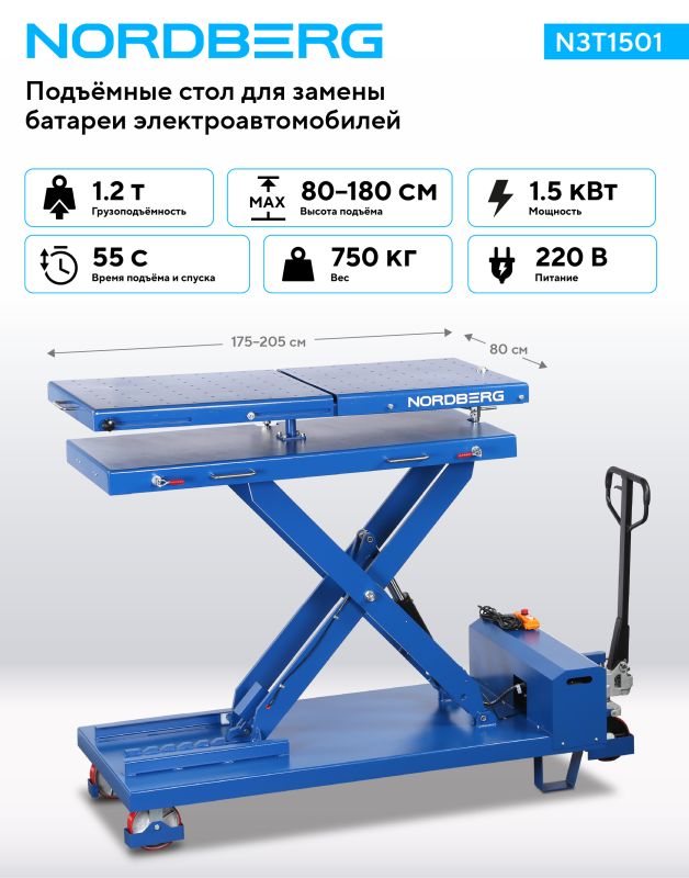 Платформа подъемная передвижная 1200 кг NORDBERG N3T1501, электрогидравлическая