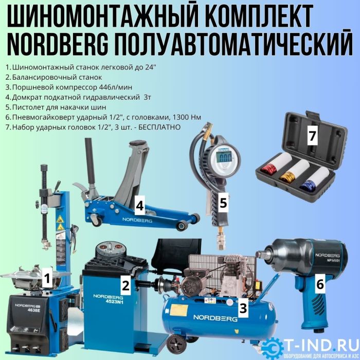 Комплект шиномонтажного оборудования Nordberg Полуавтоматический