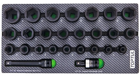 Набор ударных головок 1/2'' 8-32 мм, короткие, 26 предметов в мягком ложементе (A) TOPTUL GEA0261