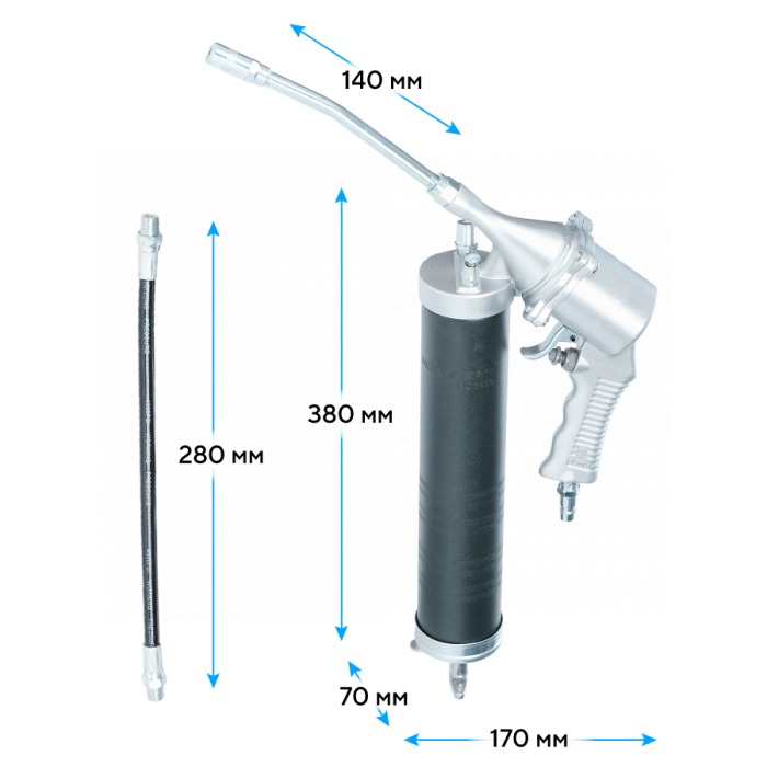 Шприц для густой смазки NORDBERG NO3400, плунжерный пневматический, 400мл