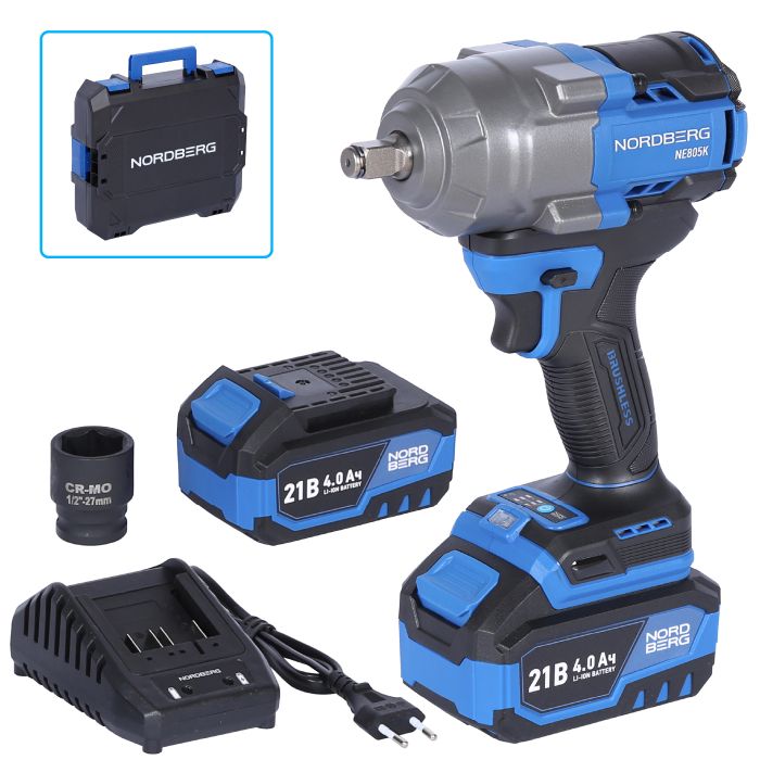 Гайковерт аккумуляторный ударный NORDBERG NE805K, 1/2", 1000 Нм, в кейсе