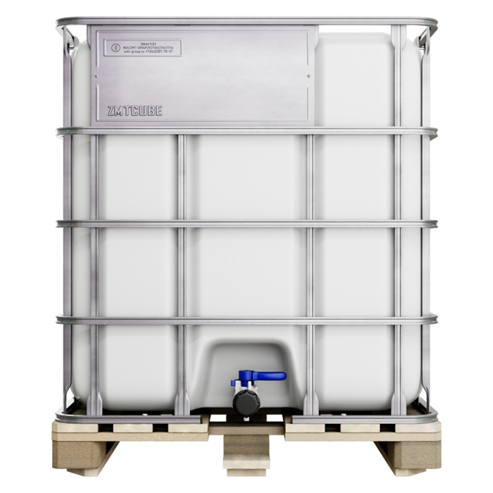 Еврокуб на деревянном поддоне ХП белый/неокрашенный, 1000л, в обрешётке