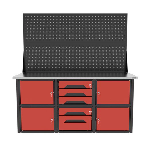 Верстак слесарный Garopt, двойной экран, 5 ящиков, 4-ре дверцы