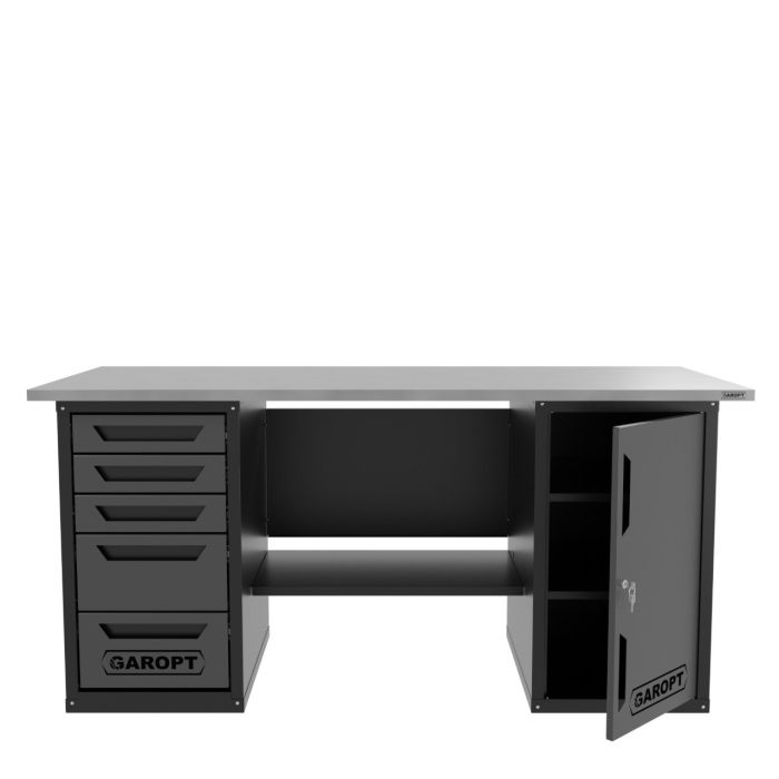 Верстак слесарный Garopt, двухтумбовый, 5 ящиков, дверца