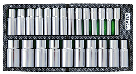 Набор головок удлиненных 1/2" 8-32 мм 24 предмета в мягком ложементе (A) TOPTUL GEA0241