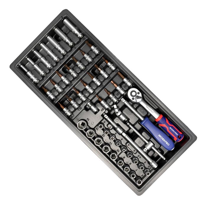 Тележка инструментальная WORKPRO WP285002B, закрытая, 7 ящиков, с набором инструментов 148шт.