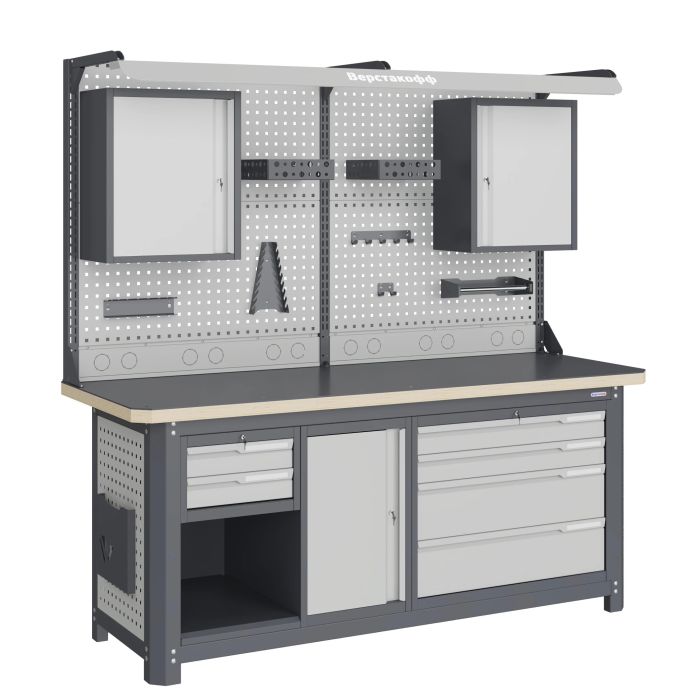 Рабочее место Верстакофф MCN 2052.S27L4.2-2FR, 3 тумбы, 2+4 ящика, дв. экран, навесные ящики