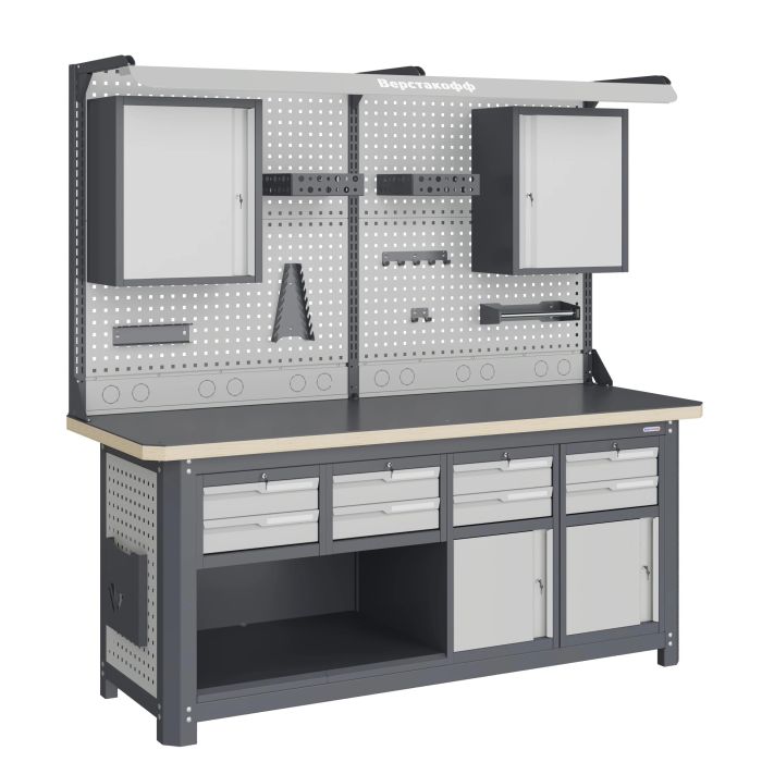 Рабочее место Верстакофф MCN 2052.S2299.22-2FR, 4 тумбы, 8 ящиков, дв. экран, навесные ящики
