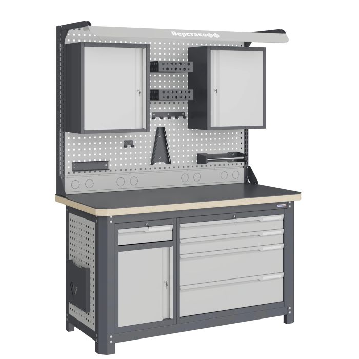 Рабочее место Верстакофф MCN 1552.S8L4-2FR, 2 тумбы, 1+4 ящика, дв.экран, навесные ящики