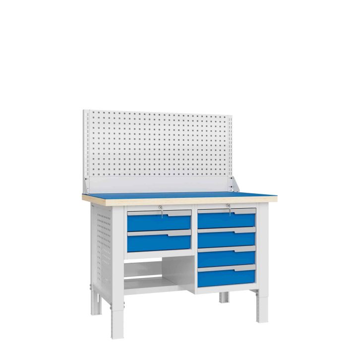 Верстак слесарный Верстакофф CTR 1232.S14.3-1, 2 тумбы, 2+4 ящика, с экраном