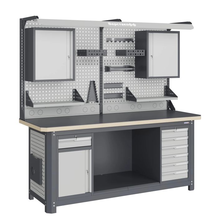 Рабочее место Верстакофф MCN 2052.S68.11-2FR, 2 тумбы, 6 ящиков, дв. экран, подвесные ящики