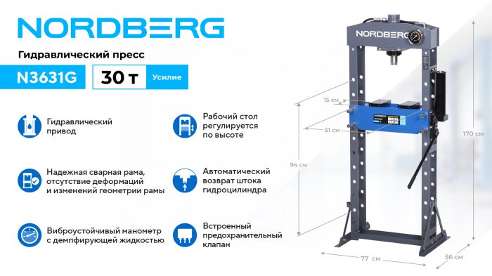 Пресс гидравлический ручной 30 тонн Nordberg N3631G