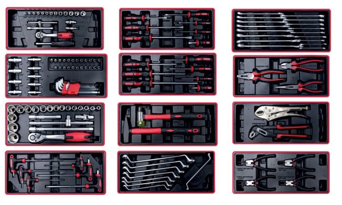 Тележка инструментальная ТЕМП RC04.2518.E6, закрытая, 6 ящиков, с набором инструментов 138пр.