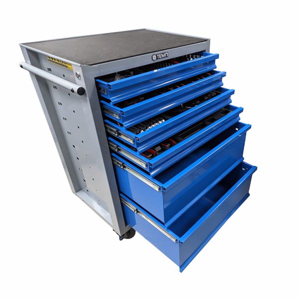 Тележка инструментальная ТЕМП RC04.2518.E6, закрытая, 6 ящиков, с набором инструментов 138пр.