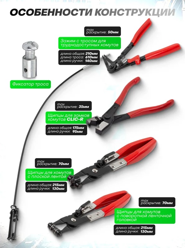 Набор щипцов для снятия и установки хомутов и шлангов Rockforce RF-909G3(17006), 9пр., в кейсе