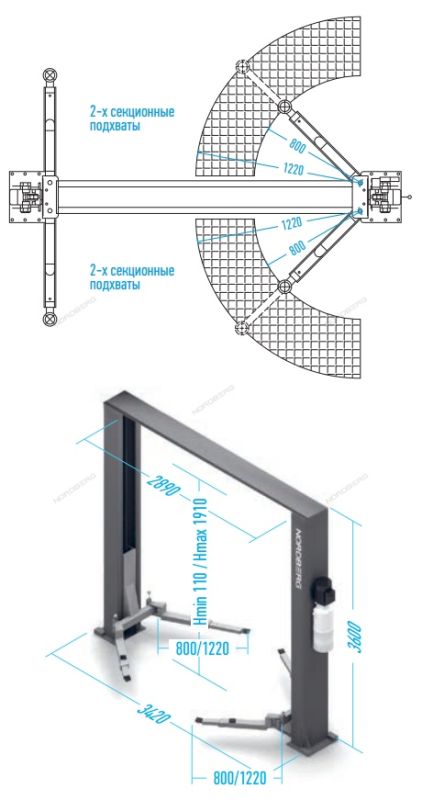 Подъемник двухстоечный автомобильный 4 тонны Nordberg N4120HE-4G, электрогидравлический, 380В