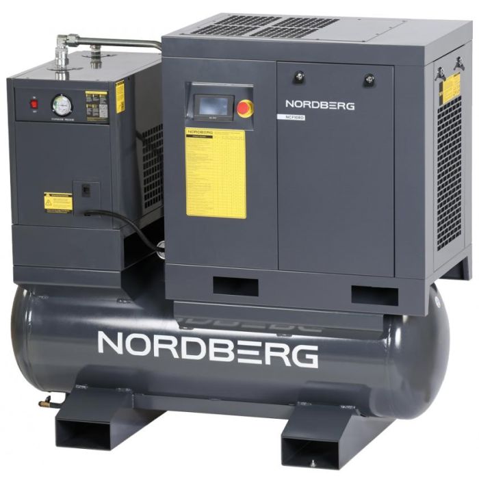 Винтовой компрессор Nordberg NCF10RD, прямой привод, 10 бар, IP23, 960л/мин, 7,5кВт, 300л, с ЧП и осушителем