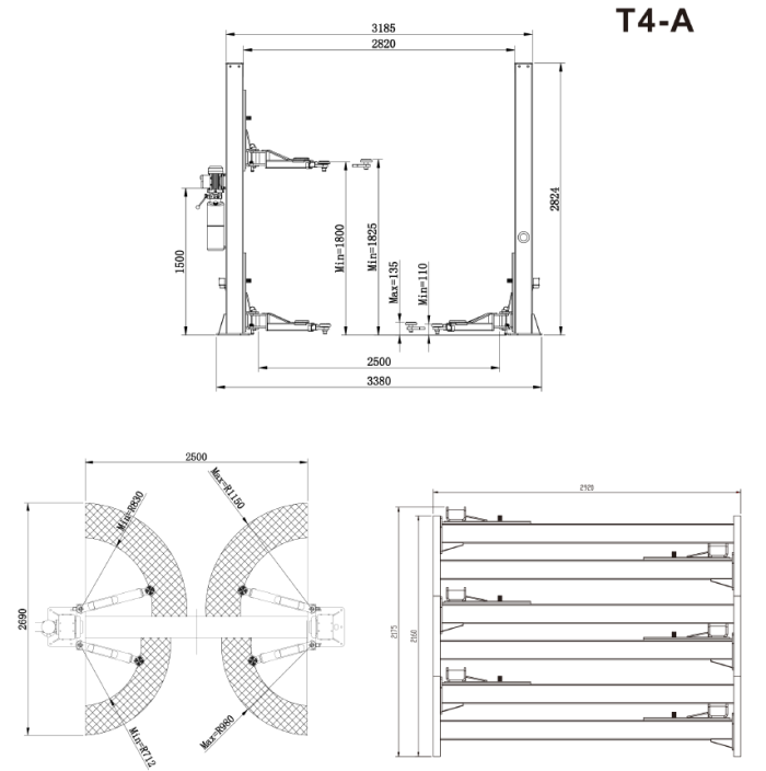 Подъемник двухстоечный автомобильный 4 тонны ATIS Flying T4A, электрогидравлический, 380В