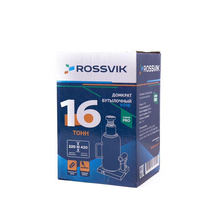 Домкрат бутылочный гидравлический 16 тонн Rossvik V016 PRO, автомобильный