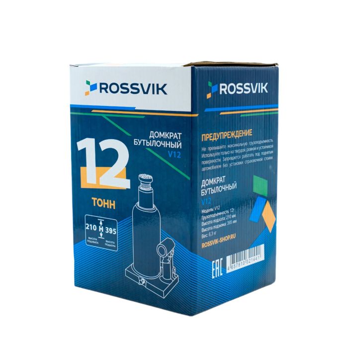 Домкрат бутылочный гидравлический 12 тонн Rossvik V12, автомобильный