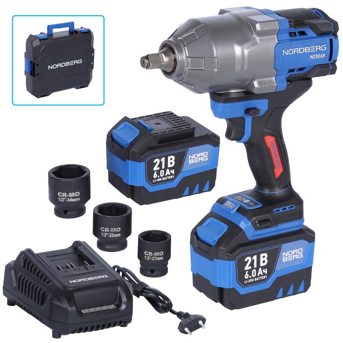 Гайковерт аккумуляторный ударный NORDBERG NE806K-1/2, 1/2", 1500 Нм, в кейсе