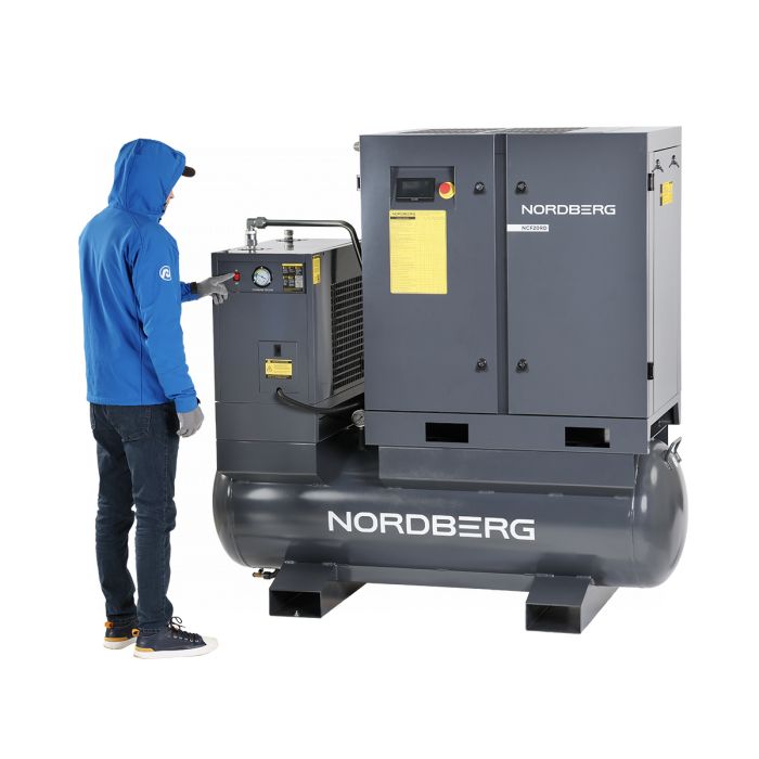Винтовой компрессор Nordberg NCF20RD, прямой привод, 10 бар, IP23, 2150л/мин, 15кВт, 410л, с ЧП и осушителем