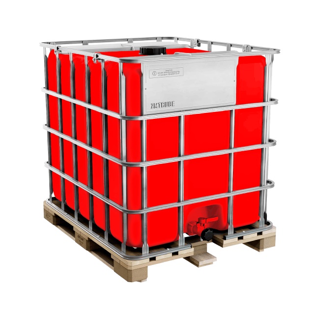 Еврокуб на деревянном поддоне красный, 1000л, в обрешётке