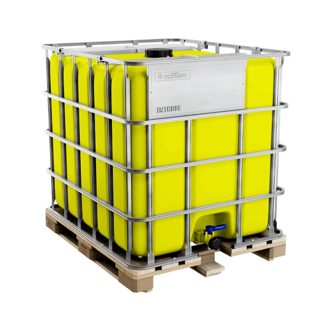 Еврокуб на деревянном поддоне жёлтый, 1000л, в обрешётке