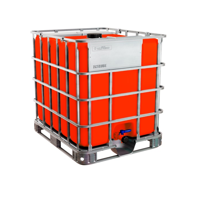 Еврокуб на металлическом поддоне красный, 1000л, в обрешётке