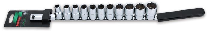 Набор головок 1/2" 12-гранных 10-22 мм, 11 предметов, на планке TOPTUL